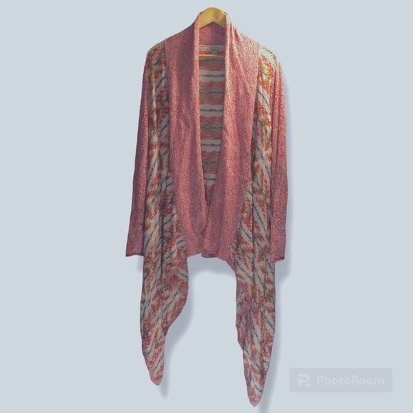 Lucky Brand Size Medium Open Cardigan-Aztec-Geometric-Waterfall-Pink-Nuetral - Picture 2 of 8